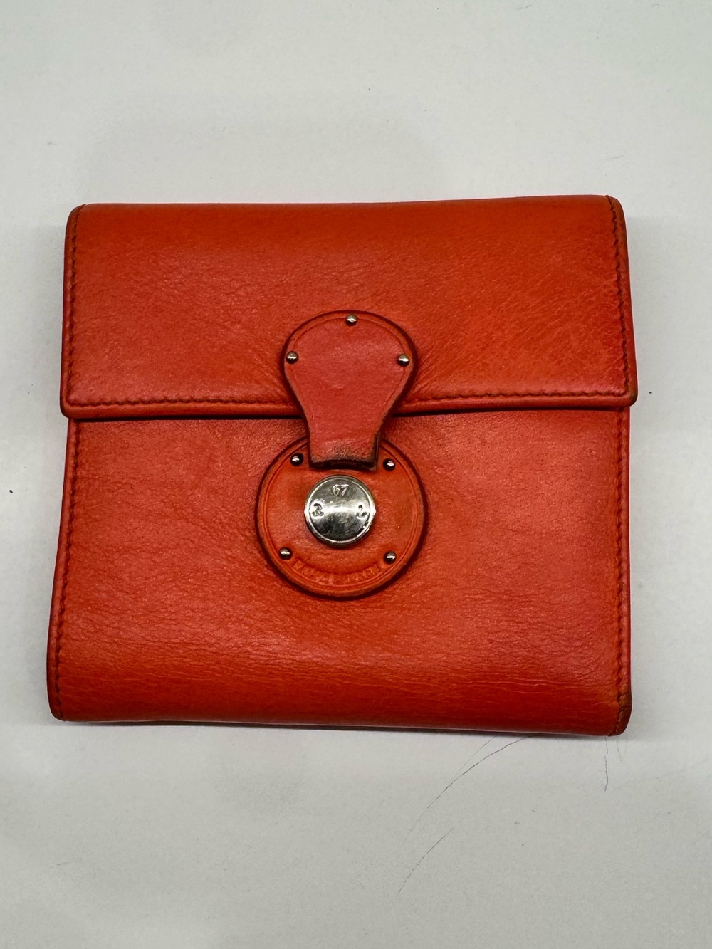 Orange Leather Women's Wallet with Turn-Lock Closure